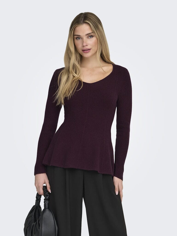 Only - Onlibi Life Ls V-Neck Rib Peplum Cc Knt - 5021071 Port Royale Strikbluser 