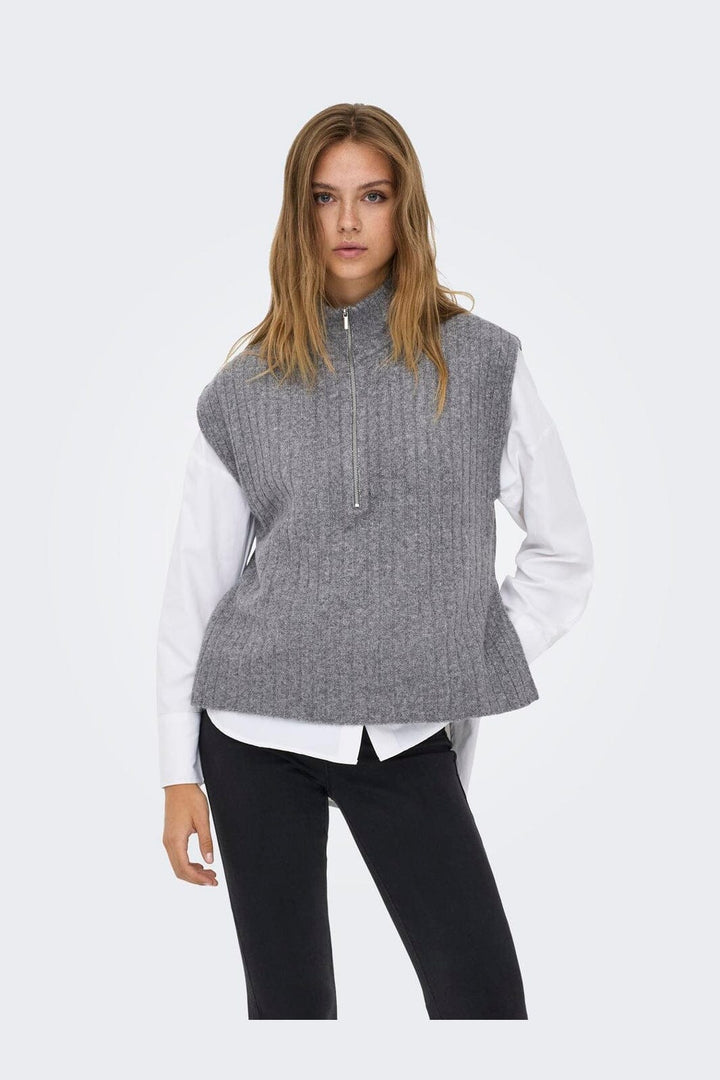 Only - Onljeanett Life Sl Rib Highneck Knt - 4879359 Medium Grey Melange