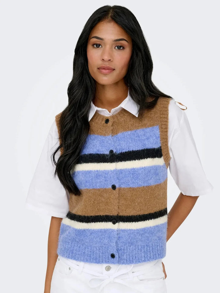 Only - Onlkallie Sl Button Vest Knt - 4946901 Toasted Coconut Ultramarine/Mel/Black/Babys/Black Button Veste 