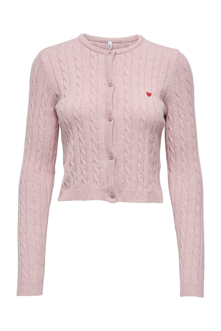 Only - Onlkatia Ls Cable Button Cardigan Cc Knt - 4947409 Burnished Lilac Mel/True Red Heart Emb/Dtm Button