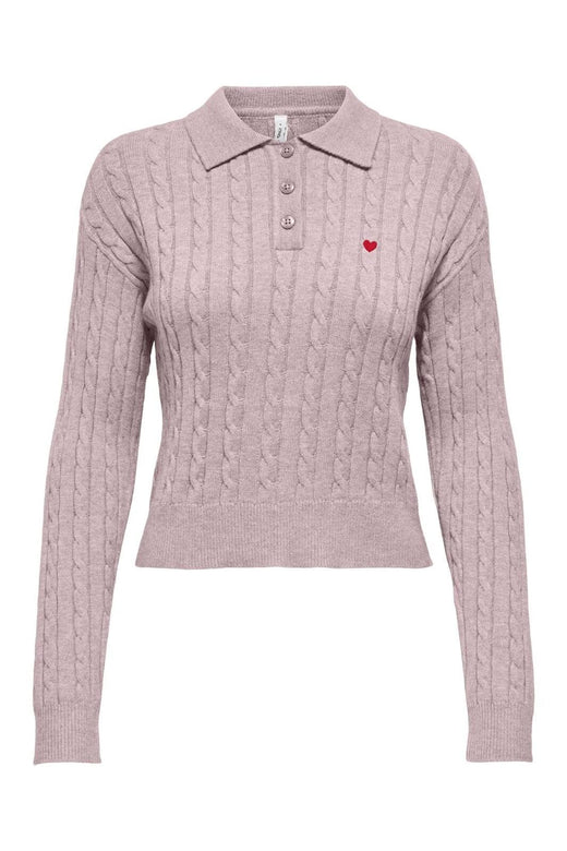 Only - Onlkatia Ls Cable Polo Cc Knt - 4959340 Burnished Lilac Mel/True Red Heart Emb/Dtm Button