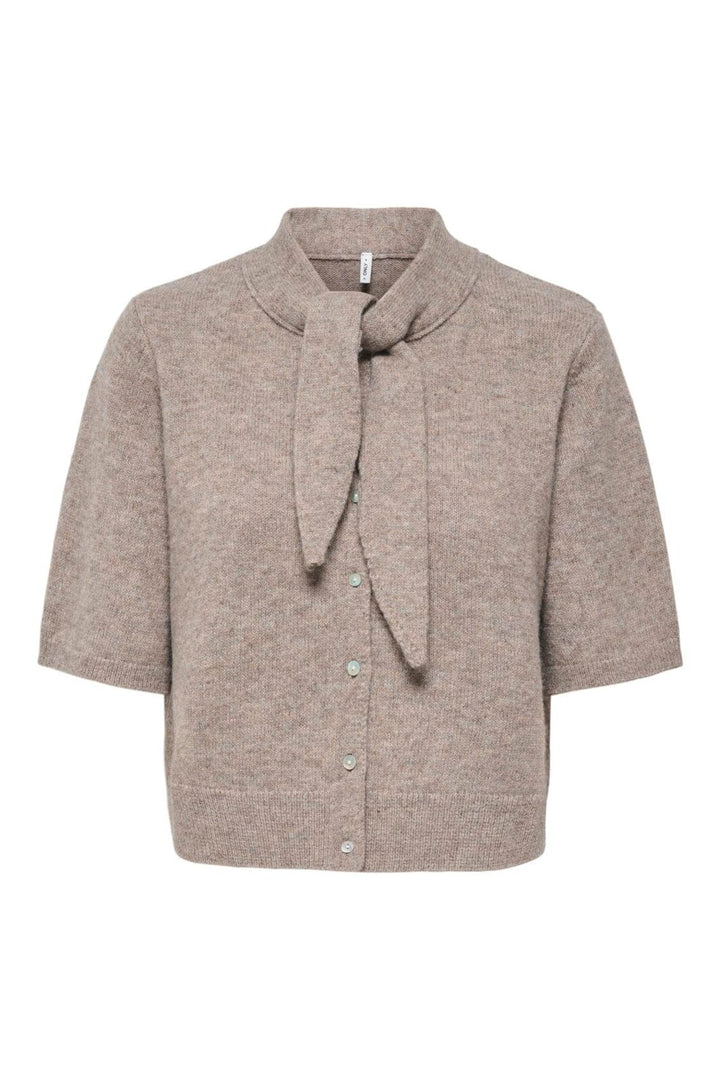 Only - Onllana Ss Scarf Detail Cardi Knt - 5174336 Taupe Gray Mel/Fmop
