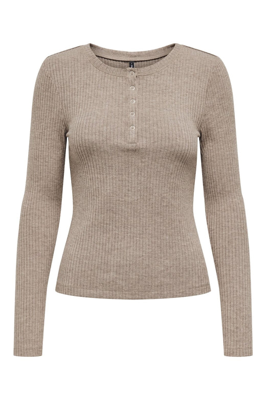 Only - Onllinea L/S O-Neck Button Top Cc - 4806160 Brown Lentil Melange