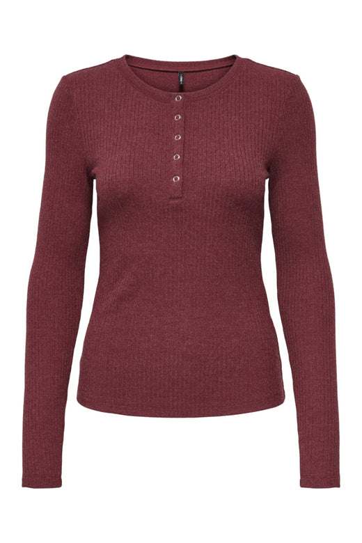 Only - Onllinea L/S O-Neck Button Top Cc - 4852785 Cabernet Melange