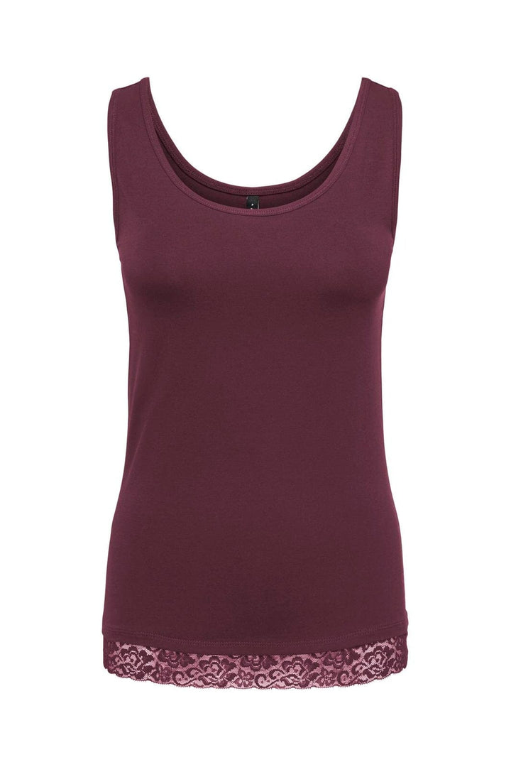Only - Onllive Love S/L Tank Top Lace Detail - 5194534 Fig Tone In Tone Lace