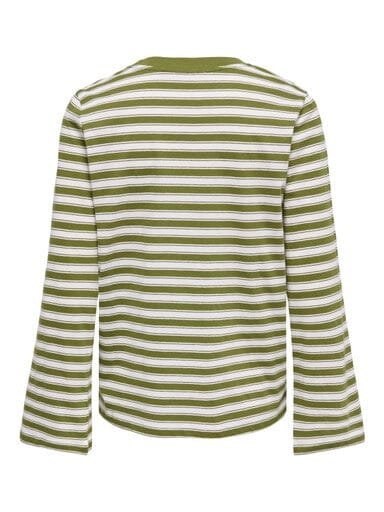 Only - Onlluna Happy L/S O-Neck Stripe Tee - 5163545 Avocado Potting Soil / Cloud Dancer (Met) T-shirts 