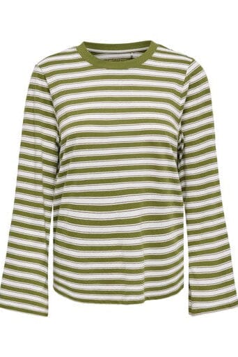 Only - Onlluna Happy L/S O-Neck Stripe Tee - 5163545 Avocado Potting Soil / Cloud Dancer (Met) T-shirts 