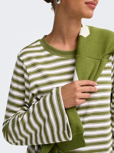 Only - Onlluna Happy L/S O-Neck Stripe Tee - 5163545 Avocado Potting Soil / Cloud Dancer (Met) T-shirts 