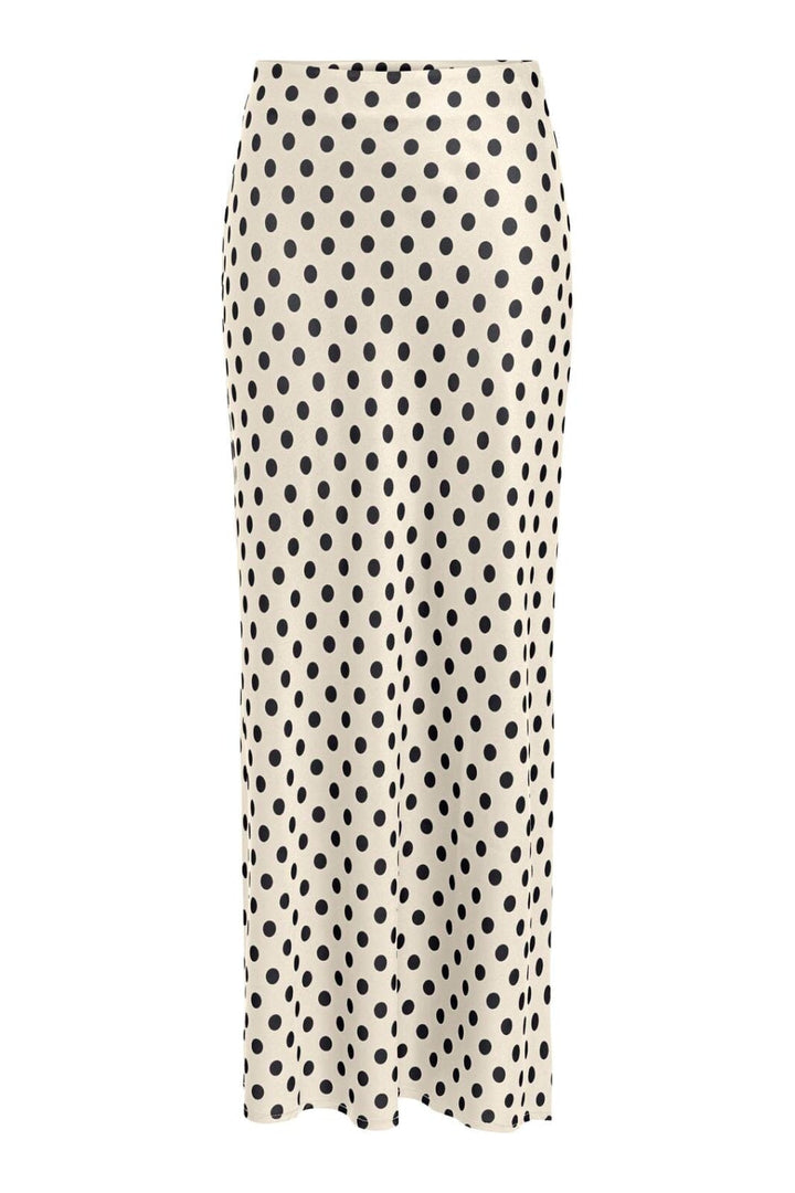Only - Onllydia Long Satin Skirt - 4990824 Frosted Almond Black Dots Nederdele 