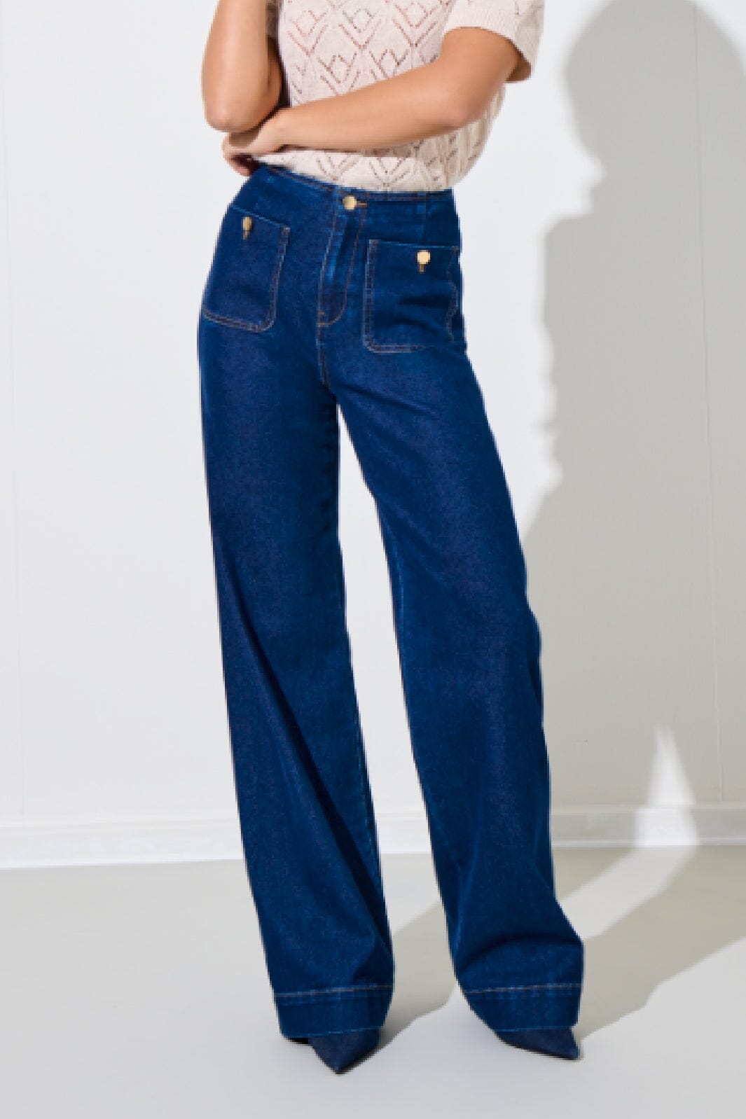 Only - Onlmadison Button Wide Gua - 4849406 Dark Blue Denim Jeans 