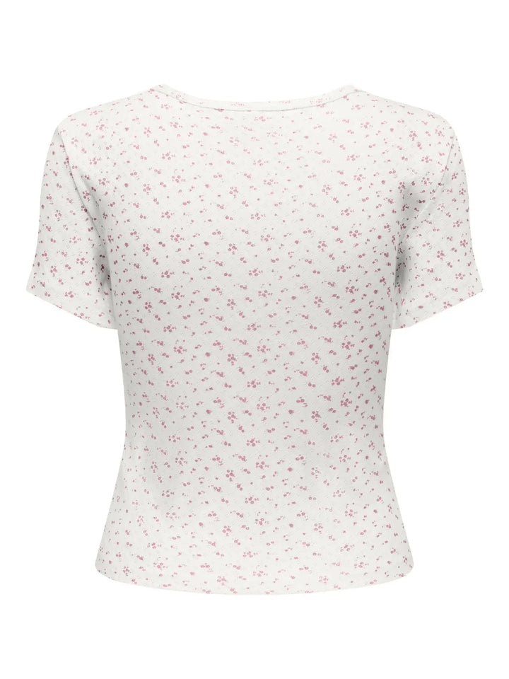 Only - Onlmadison S/S O-Neck Baby Tee - 5011783 Cloud Dancer Gry Flower Romance Rose T-shirts 