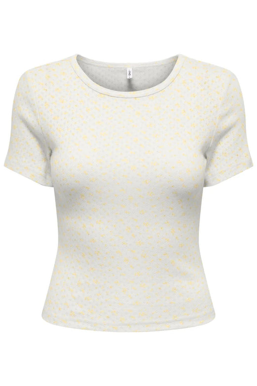 Only - Onlmadison S/S O-Neck Baby Tee - 5011786 Cloud Dancer Vivi Sunlight Toppe 