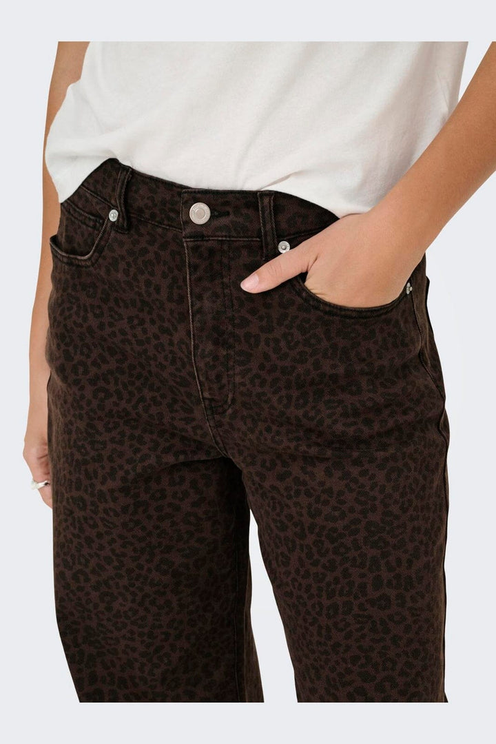Only - Onlmadison Wide Animal Pant - 4840397 Chicory Coffee W. Black Leo