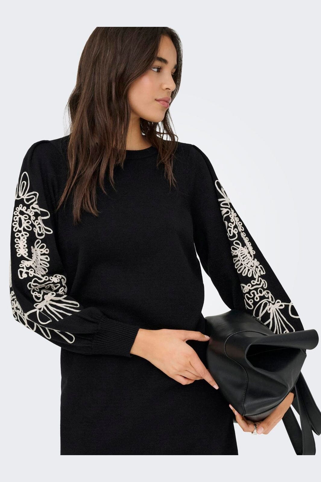 Only - Onlmagnolia Ls Detail Dress Knt - 4985695 Black Ecru