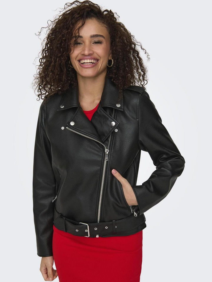 Only - Onlmille Faux Leather Biker Jacket - 4850787 Black