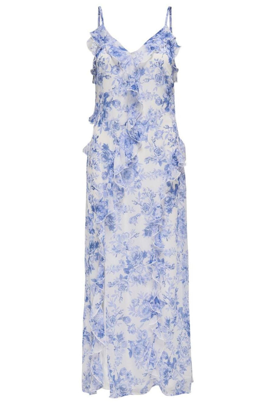 Only - Onlmiriam Life S/L Frill Long Dress - 4769297 Bel Air Blue Porcelain Flowers