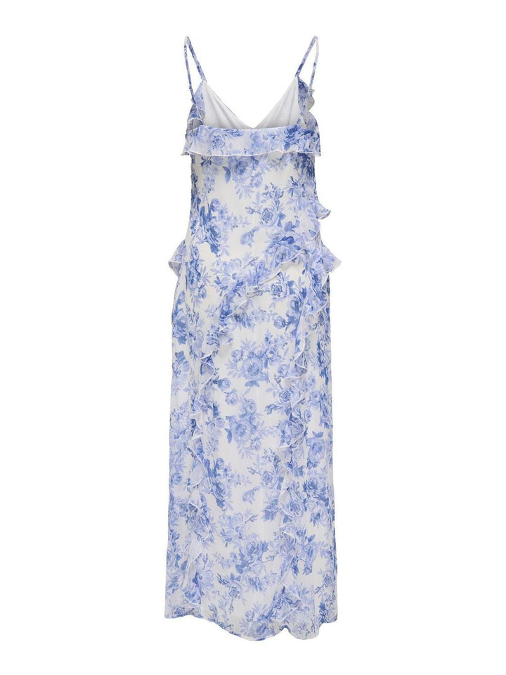Only - Onlmiriam Life S/L Frill Long Dress - 4769297 Bel Air Blue Porcelain Flowers