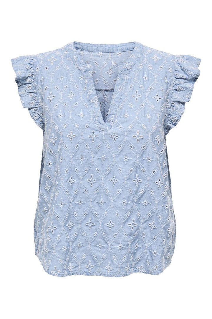 Only - Onlmischa Ss Emb Shirt - 4680468 Light Blue Denim
