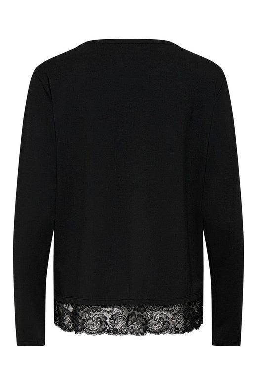 Only - Onlmoster L/S Lace Detail Top - 5208946 Black Tone In Tone Lace