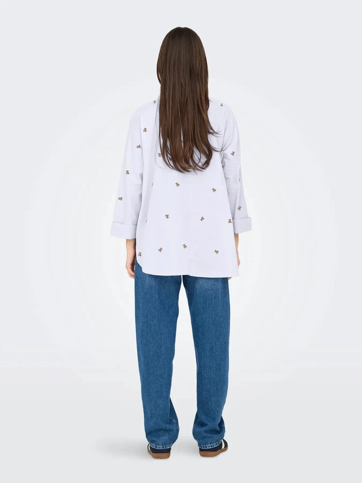Only - Onlnew Lina Grace Ls Emb Shirt - 4965858 Bright White Light Teddy Skjorter 