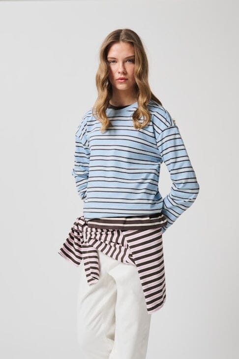 Only - Onlnew Soph L/S O-Neck Top Box - 5094616 Soft Chambray Black Coffee + Birch (Ane) Bluser 