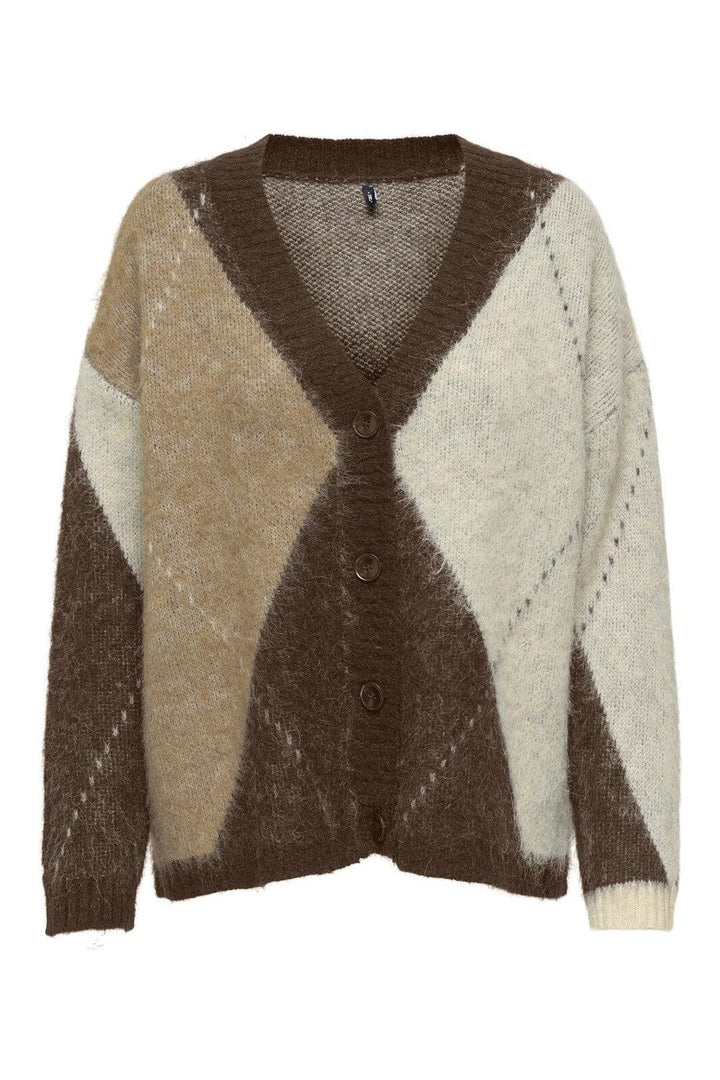 Only - Onlnoeme Jq Ls Life Cardi V-Neck Knt - 4895257 Chestnut Cocoa Créme/Biscotti Melange