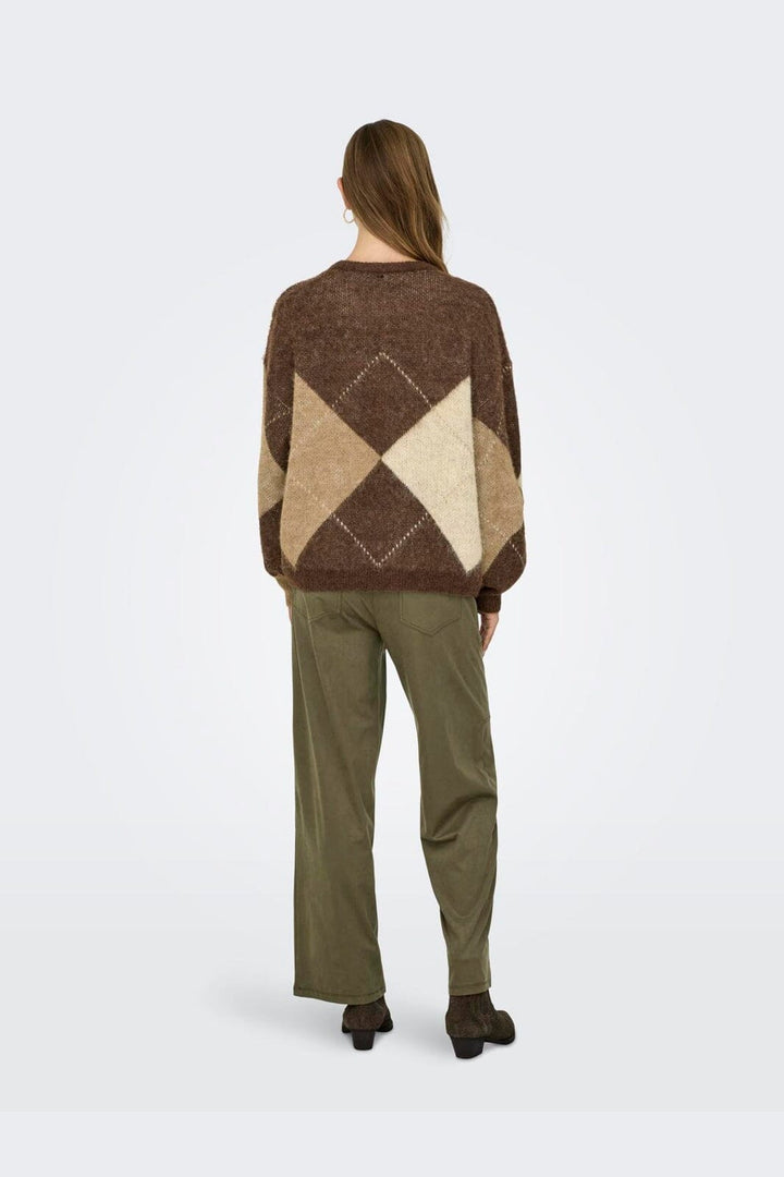 Only - Onlnoeme Life Ls Jq O-Neck Nca Knt - 4894899 Chestnut Cocoa Creme/Biscotti/Melange/Argyle