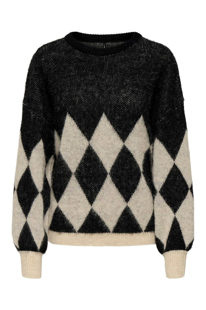 Only - Onlnoeme Life Ls Jq O-Neck Nca Knt - 4895268 Black Biscotti/Melange/Harlekin