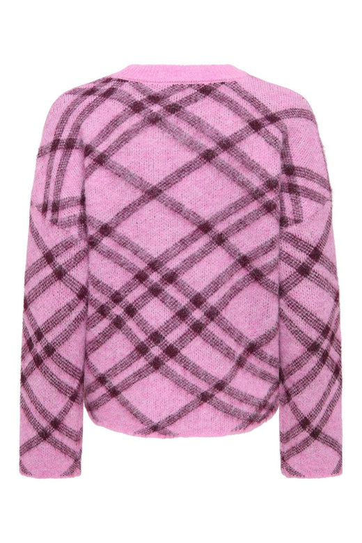 Only - Onlnoeme Ls Pattern O-Neck Knt - 5058399 Cyclamen Check/Fig/Mel