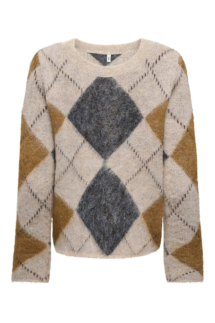Only - Onlnoeme Ls Pattern O-Neck Knt - 5177551 Oatmeal Argyle/Dgm/Breen/Bracken/Mel