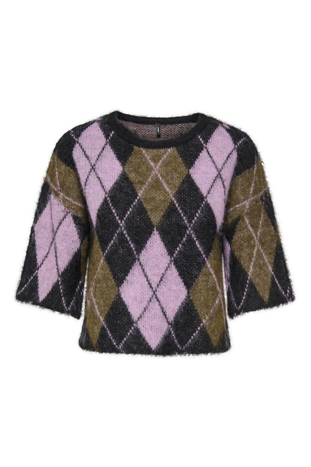 Only - Onlnoeme Ss Pattern O-Neck Knt - 5107919 Black Argyle/Beech/Violet Tulle/Mel