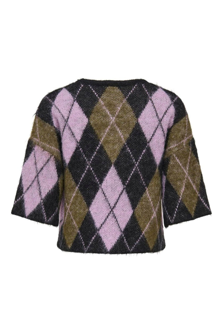 Only - Onlnoeme Ss Pattern O-Neck Knt - 5107919 Black Argyle/Beech/Violet Tulle/Mel