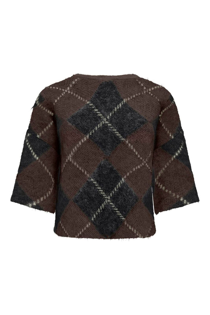 Only - Onlnoeme Ss Pattern O-Neck Knt - 5137193 Coffee Bean Big Argyle/Black/Oatmeal/Mel