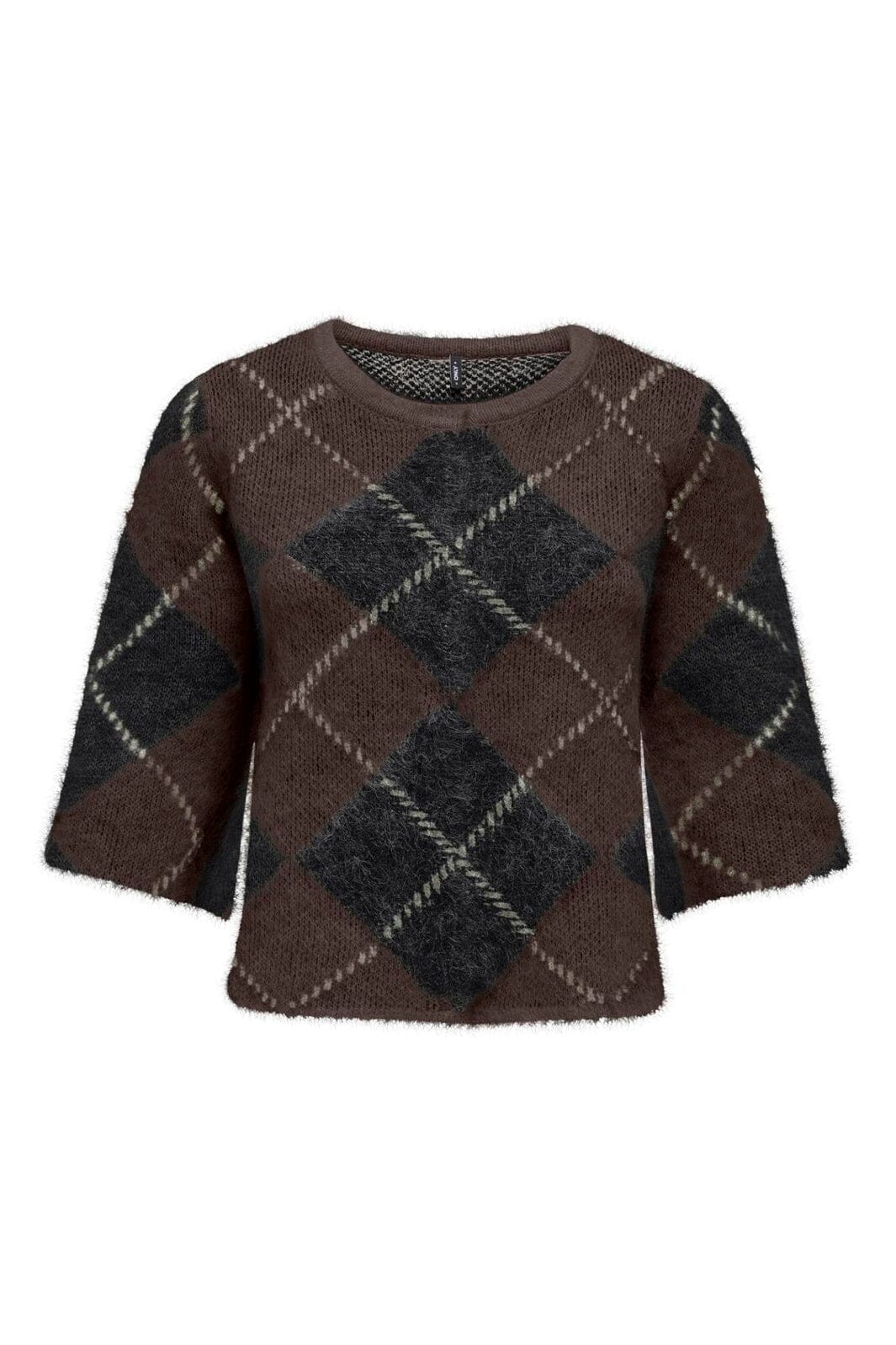 Only - Onlnoeme Ss Pattern O-Neck Knt - 5137193 Coffee Bean Big Argyle/Black/Oatmeal/Mel