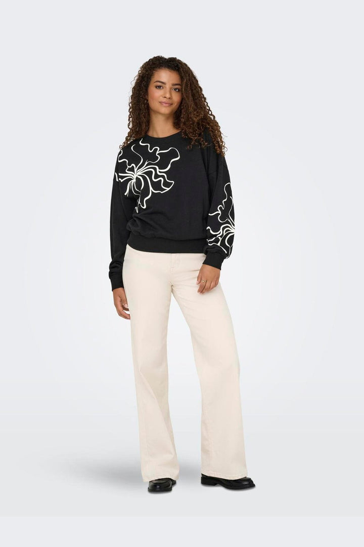 Only - Onlodessa L/S O-Neck Box Ub Swt - 4806648 Black W. Blury Flower