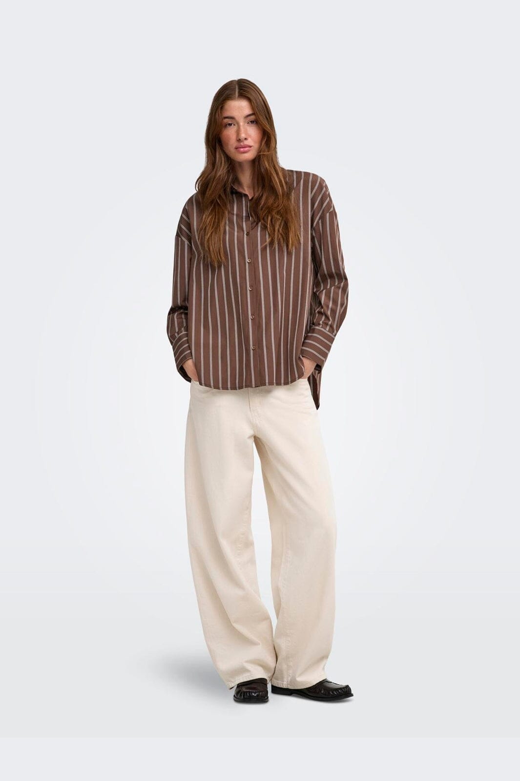 Only - Onloregon Alva Ls Reg Shirt - 5188247 Potting Soil Cloud Dancer