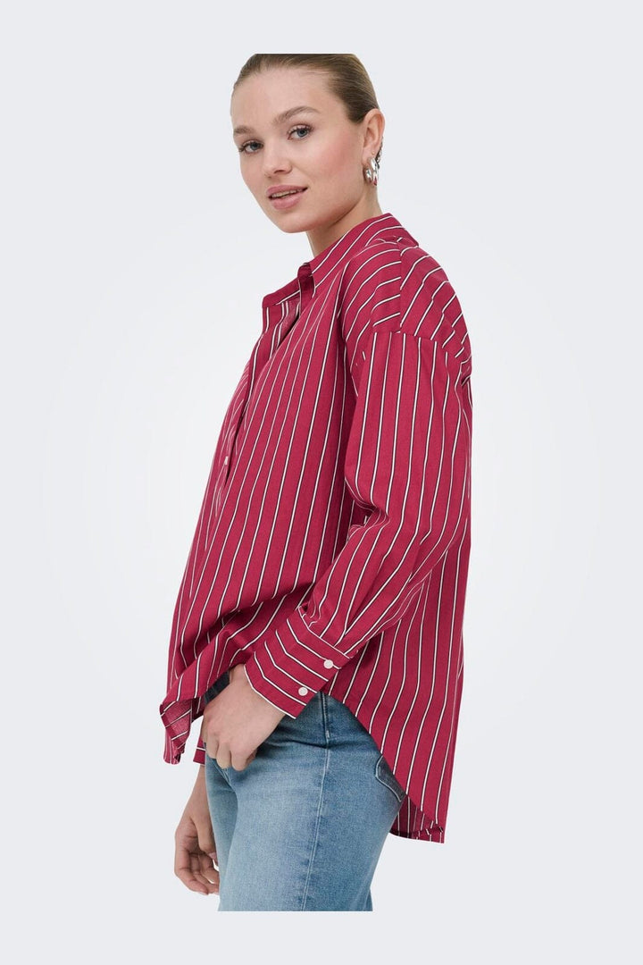 Only - Onloregon Nano Ls Shirt - 5116351 Deep Claret White