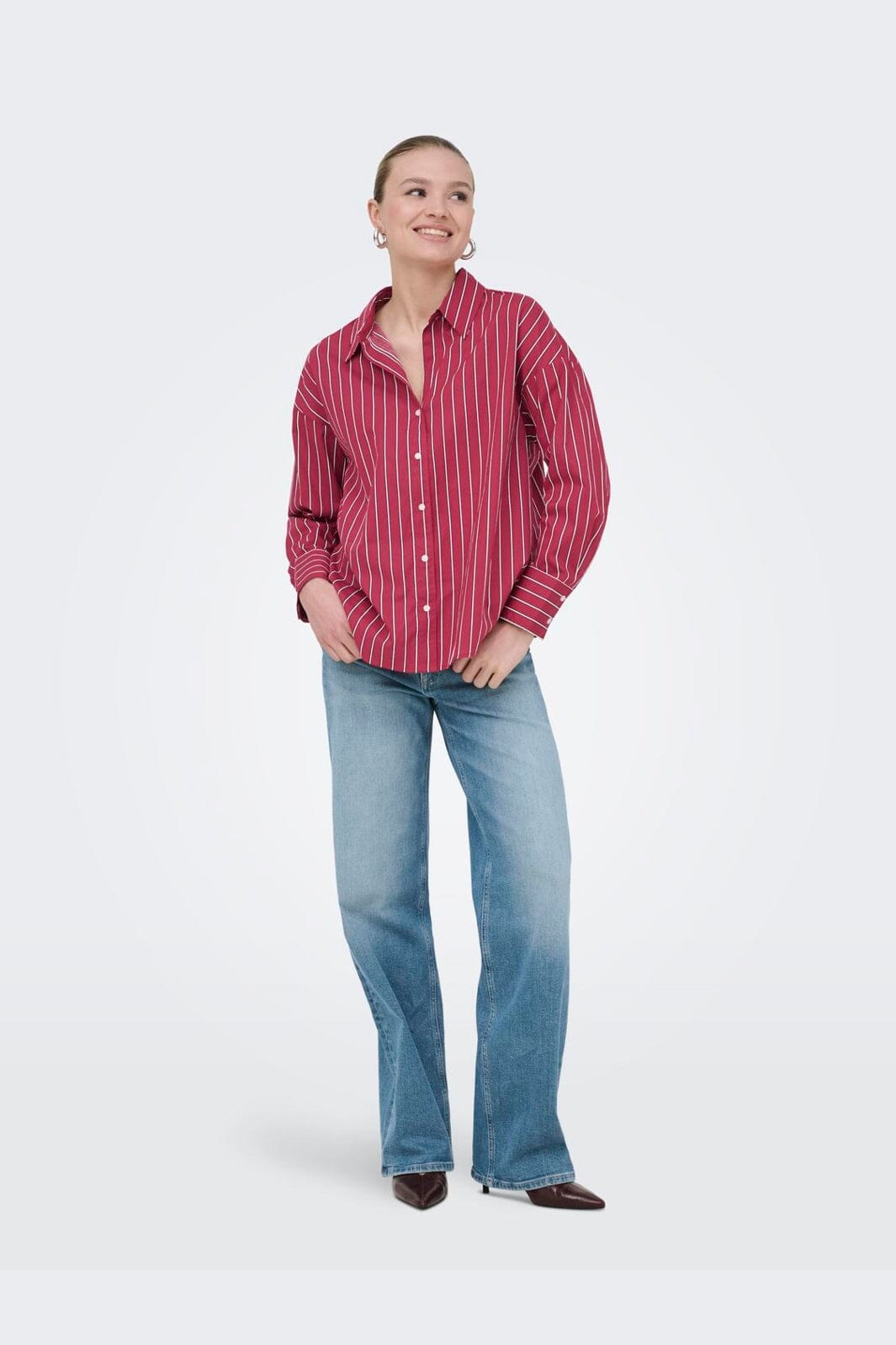 Only - Onloregon Nano Ls Shirt - 5116351 Deep Claret White