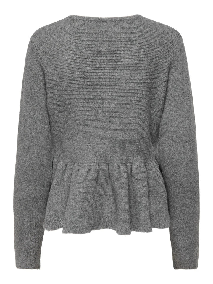 Only - Onlpiruet Ls Peplum Cardigan Knt - 4994972 Light Grey Melange Dtm Button Cardigans 