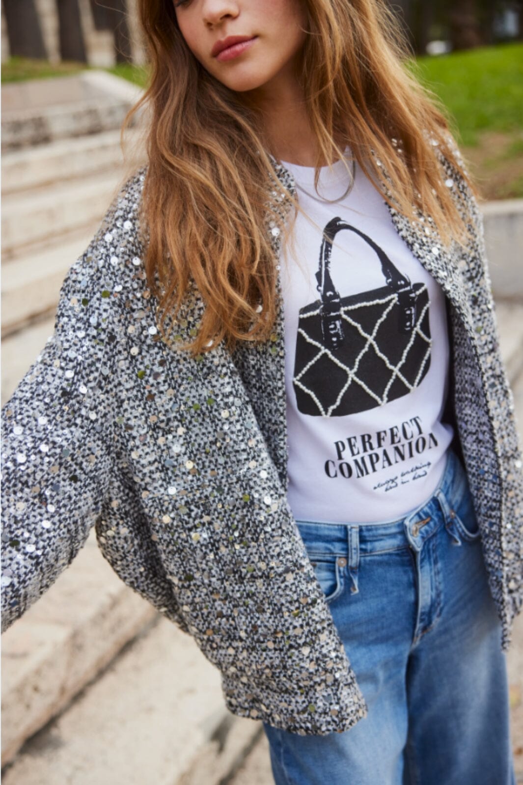Only - Onlquinn Life L/S Sequin Bomber - 4814359 Silver Sequins Jakker 