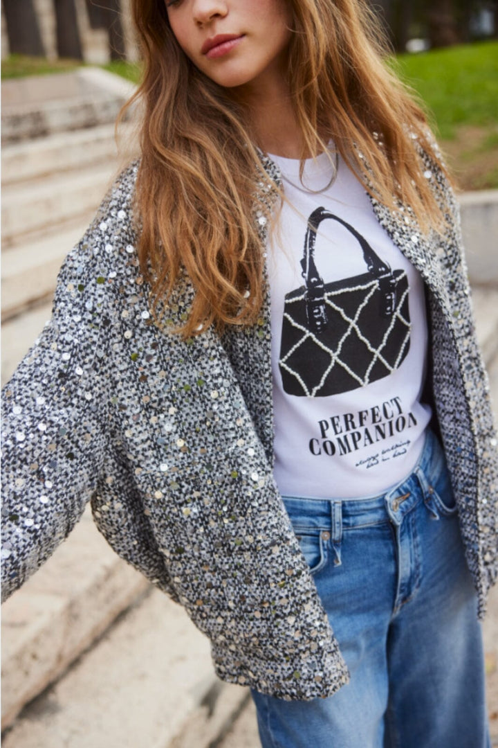 Only - Onlquinn Life L/S Sequin Bomber - 4814359 Silver Sequins Jakker 