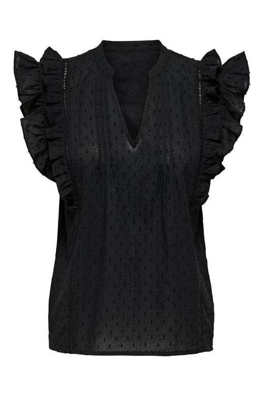 Only - Onlraina S/L V-Neck Ruffle Top Ox - 4925990 Black