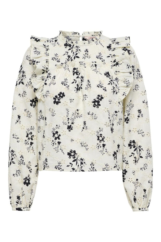 Only - Onlrella Life Ls Emb Frill Top - 4915547 Cloud Dancer Flower