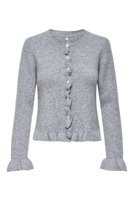 Only - Onlrima Life Ls Frill Butto Cardi Knt - 4903902 Light Grey Melange Dtm Button