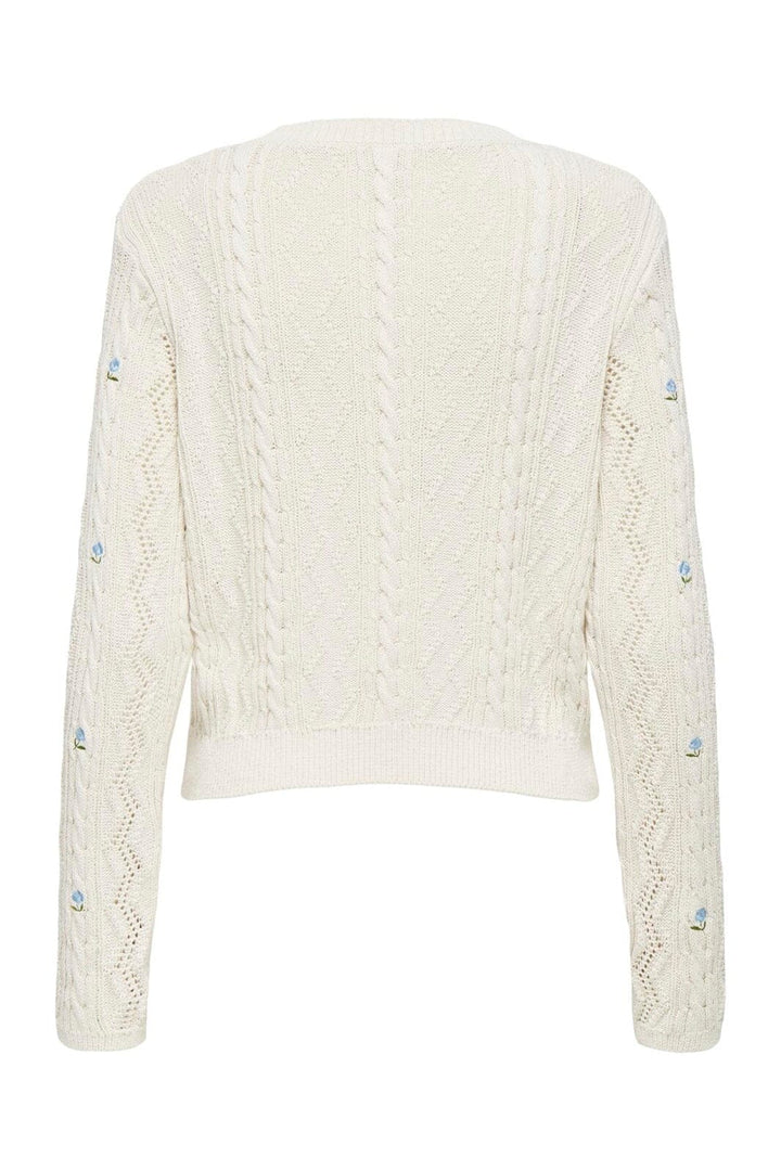 Only - Onlrita Life Ls Embr Cable Knt - 4862606 Ecru Cashmere Blue Flower