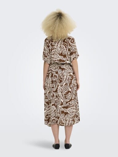 Only - Onlsafa S/S Long Belt Dress - 5095544 Cappuccino Cloud Dancer Paisley Kjoler 