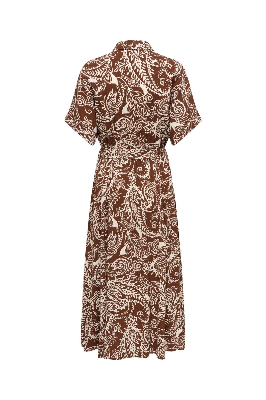 Only - Onlsafa S/S Long Belt Dress - 5095544 Cappuccino Cloud Dancer Paisley