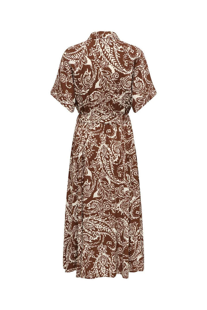 Only - Onlsafa S/S Long Belt Dress - 5095544 Cappuccino Cloud Dancer Paisley