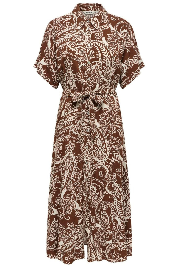 Only - Onlsafa S/S Long Belt Dress - 5095544 Cappuccino Cloud Dancer Paisley