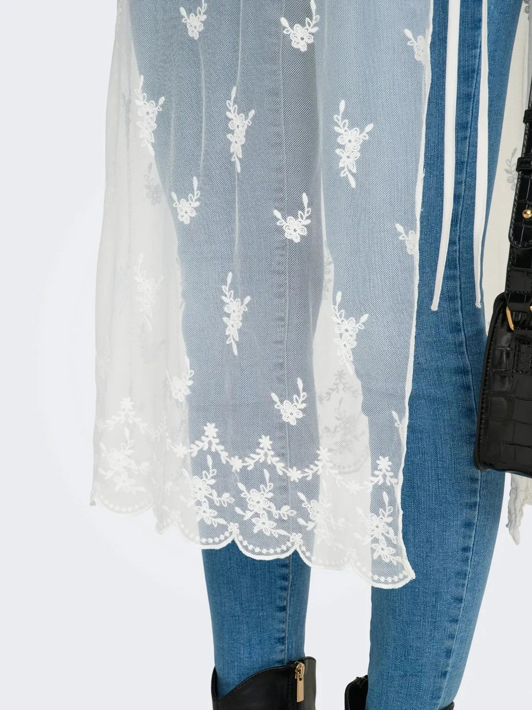 Only - Onlsafea Midi Mesh Lace Tie Skirt - 4987619 Bright White Nederdele 